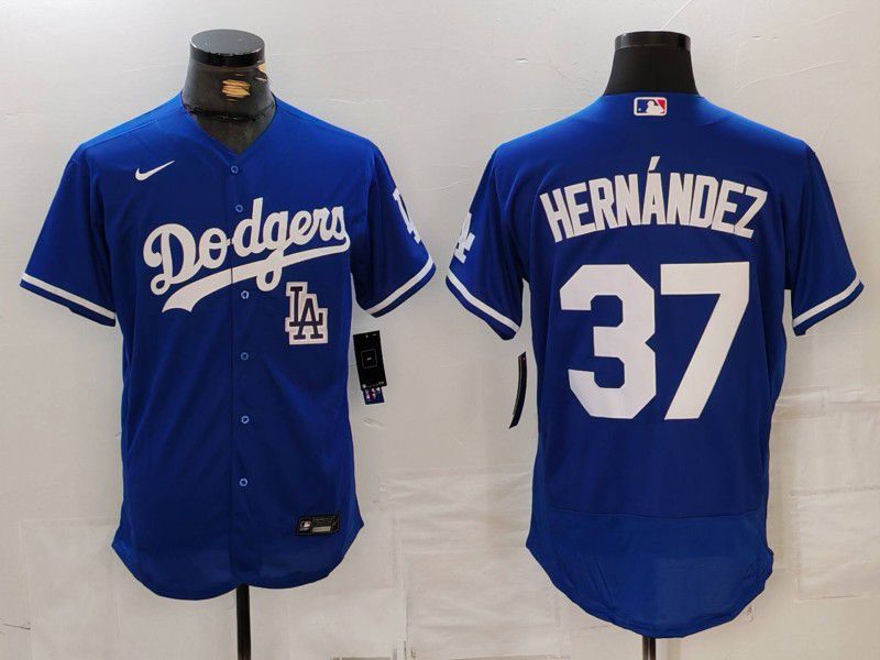 Men Los Angeles Dodgers 37 Hernandez Blue Nike Elite 2024 MLB Jersey style 7264